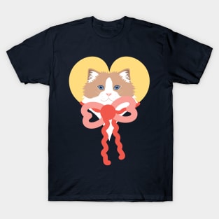 Ragdoll Cat and Ribbon Bow T-Shirt